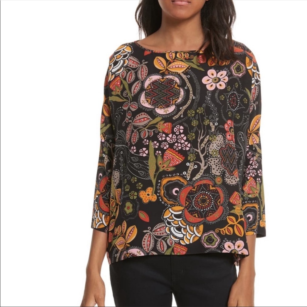 Missoni Floral Boxy Silk Top Boat Neck S